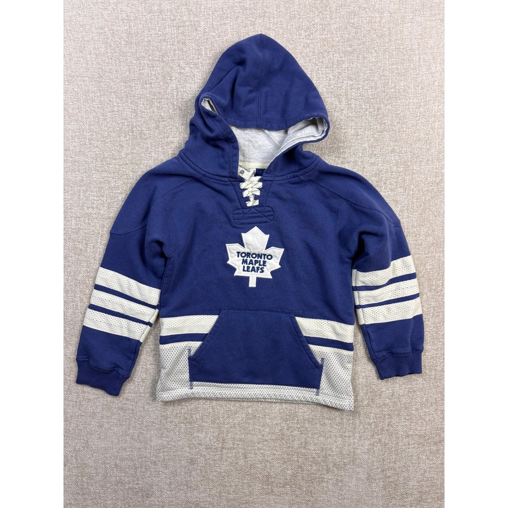 CCM Toronto Maple Leafs Kids Blue Hockey Lace Up Hoodie Sweatshirt Size M 5/6